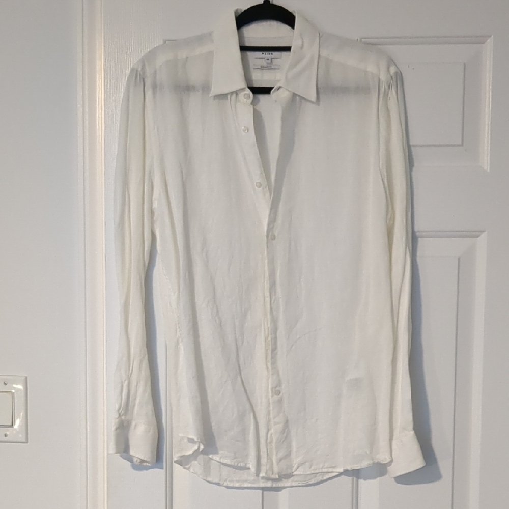 Reiss White Linen Button Down Shirt